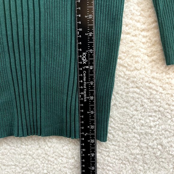 Y2K 2000s It's Our Time Hunter Forest Green Rib Knit V-Neck Wide Shoulder Top L - Picture 5 of 7